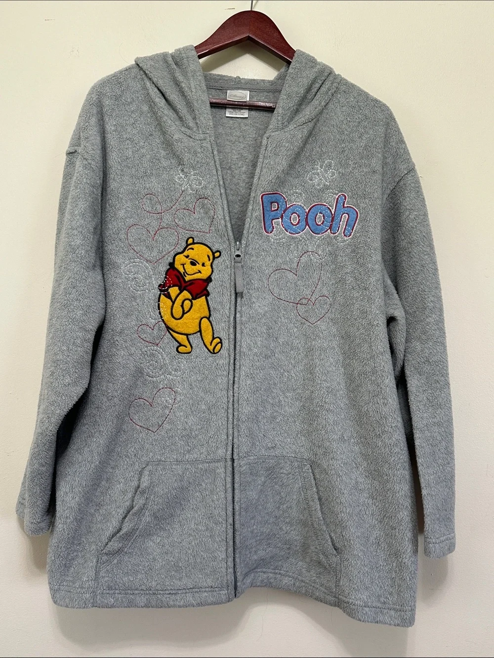 Disney Gray Hooded Zip-Up Jacket with Pooh Appliqué - Picture 1 of 5